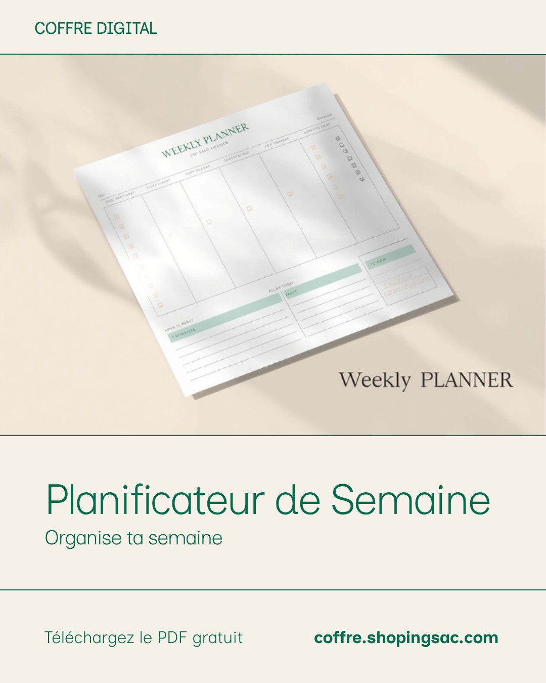 Planificateur de semaine minimaliste, PDF imprimable