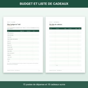 Organisateur de Noël Complet à Imprimer — Budget, Cadeaux, Menus, Invités & Rétroplanning J-60 (PDF A4, 19 pages)