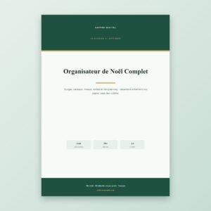 Organisateur de Noël Complet à Imprimer — Budget, Cadeaux, Menus, Invités & Rétroplanning J-60 (PDF A4, 19 pages)