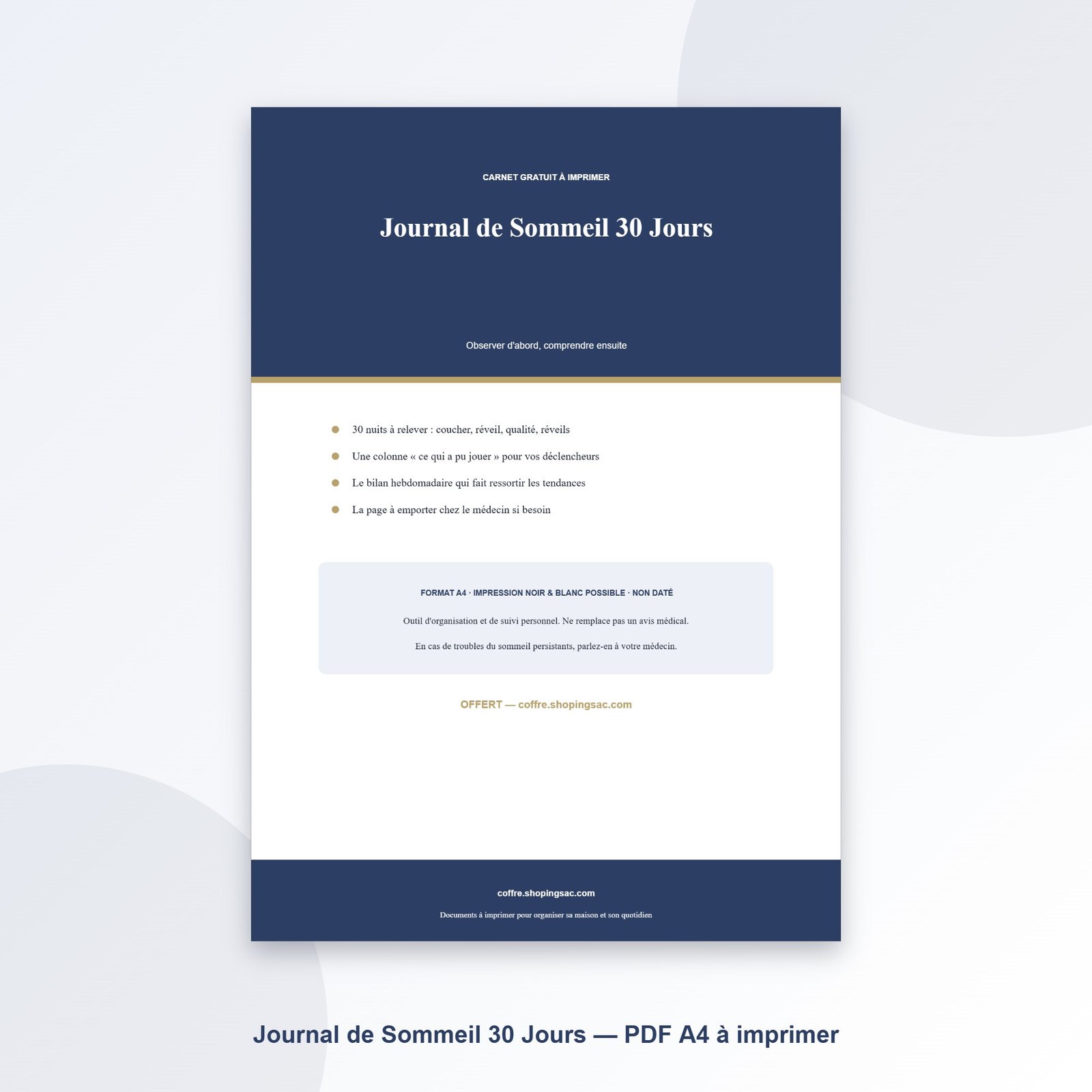 journal de sommeil 30 jours a imprimer couverture