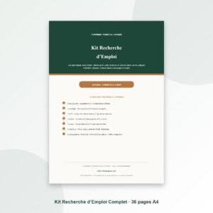Accueil Kit Recherche d’Emploi Complet à Imprimer — Ciblage, CV, Lettres, Suivi des Candidatures, Entretiens et Négociation (PDF A4, 36 pages)