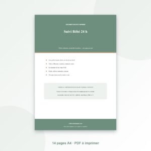 Accueil Suivi Bébé 24 h à Imprimer — Tétées, Biberons, Sommeil & Couches (PDF A4 gratuit)