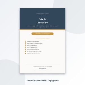 Accueil Suivi de Candidatures à Imprimer — Tableau de Bord de Recherche d’Emploi, Relances et Bilan Hebdomadaire (PDF A4, 16 pages)